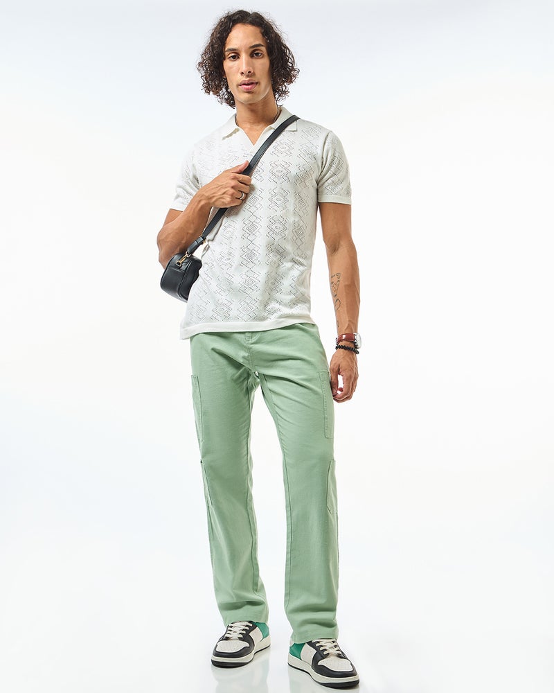 bewakoof Men's Green Cargo Linen Pants - Image 4