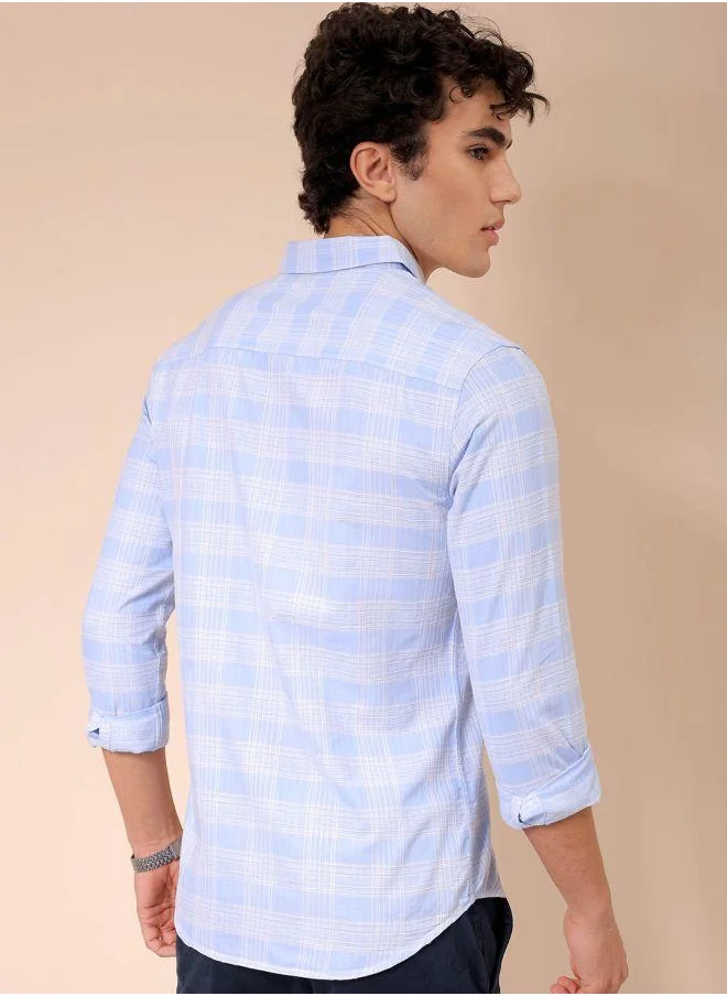 The Indian Garage Co Men Slim Fit Checkered Full Sleeves Cutaway Collar Casual Shirt
