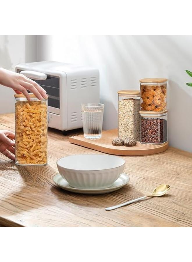 SKY-TOUCH 2Pack 1500Ml Glass Food Storage Containers With Bamboo Lid Clear Square Kitchen Container Stackable Glass Pantry Food Canisters For Kitchen Counter Candy Cookie Rice Cereal 50Oz - Image 2