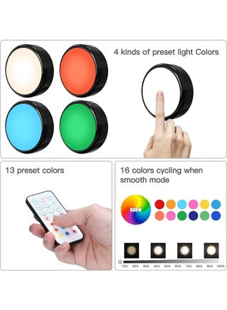 Puck Lights, 16 Colors Changeable LED Push Lights Battery Operated Upgrade Dimmable Under Cabinet Lighting Wireless Under Counter Light with 2 Remote Controls Black - view 5