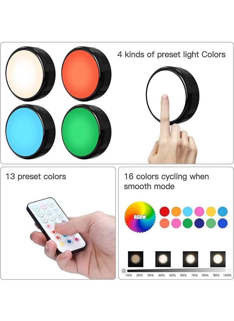 Alruht Puck Lights, 16 Colors Changeable LED Push Lights Battery Operated Upgrade Dimmable Under Cabinet Lighting Wireless Under Counter Light with 2 Remote Controls Black  - Image 5