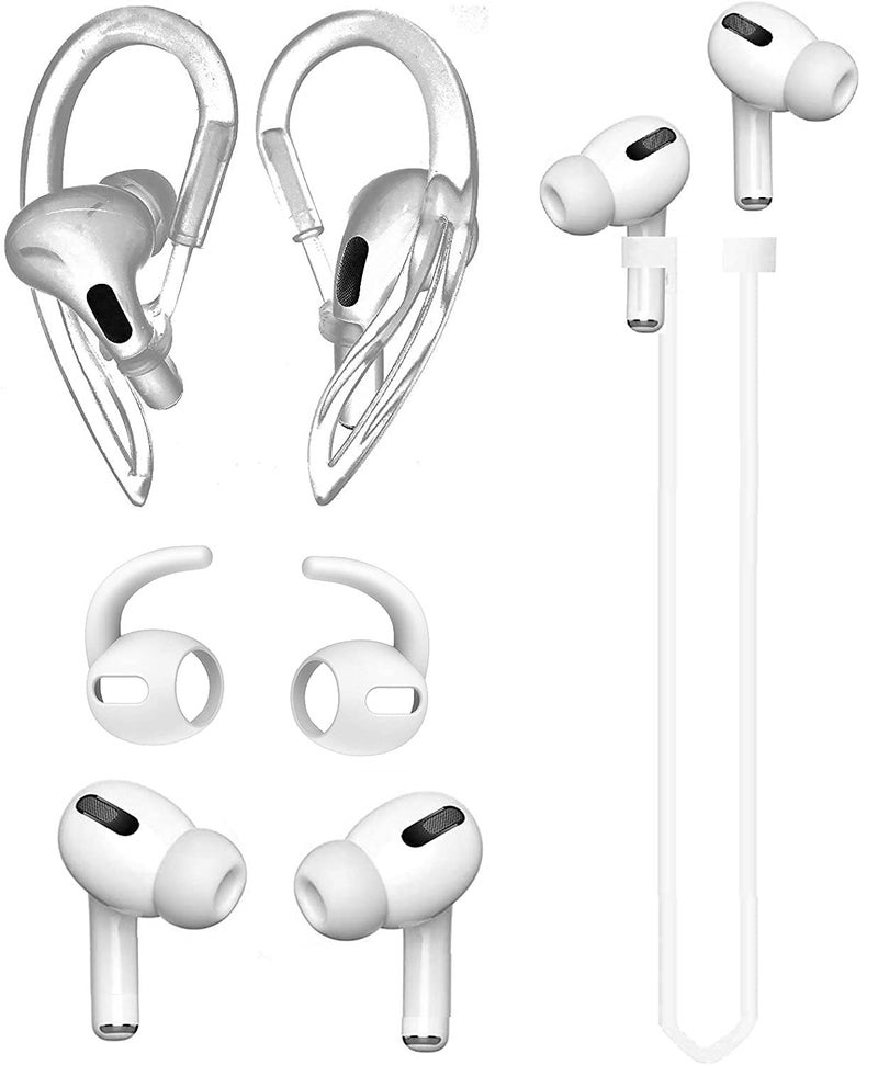 JNSA [Never Lose Your Air Pods Pro] Anti Slip Set, Sport Ear Hook Compatible with Air Pods Pro + Air Pods Pro Earbuds Ear Hooks Cover + Strap Compatible with Air Pods Pro [3in1] (White) - Image 1