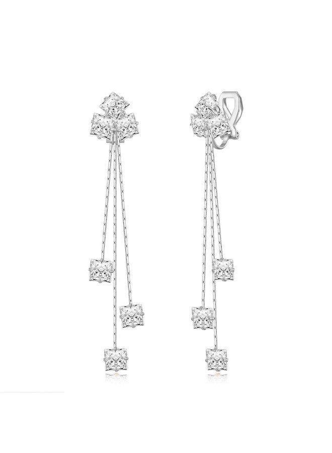 YOQUCOL Women Cubic Zirconia Crystal Long Drop Dangle Clip On Earrings For Not Pierced Women - Image 1