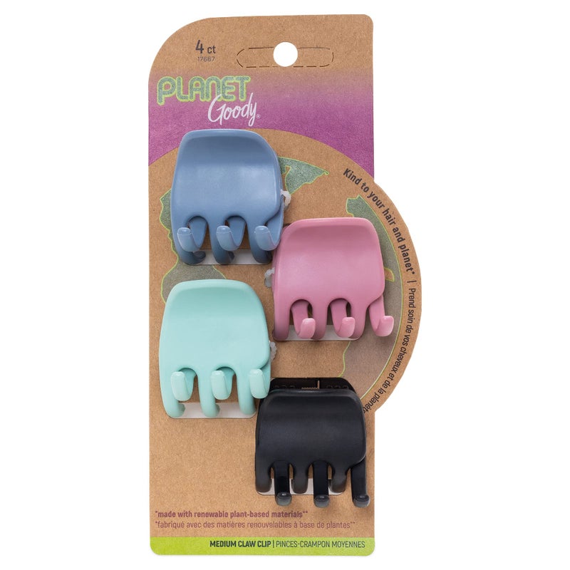 Goody Planet Goody PlantBased Heritage Claw Clips Medium Extra Strong Bright Colors Pink Periwinkle Green And Black 4 Count