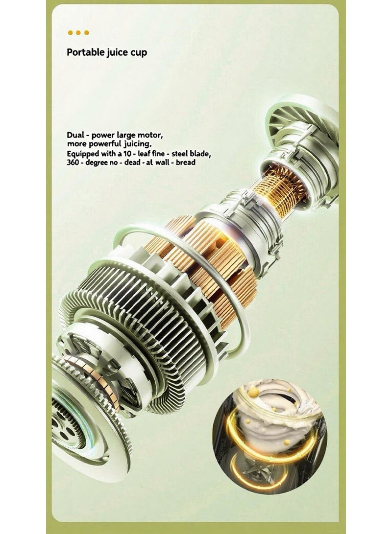 HOMESTAR Tea Green Multifunctional Electric Juicer Cup | Large Capacity Portable Blender (500ml) | Ultra-Quiet 12000 RPM 5-Blade System | Includes Juicing Lid + Drinking Lid + Straw + Hand Strap | 304 Stainless Steel Body | One-Touch Cleaning | Perfect For Gym/Office/Travel - Image 4