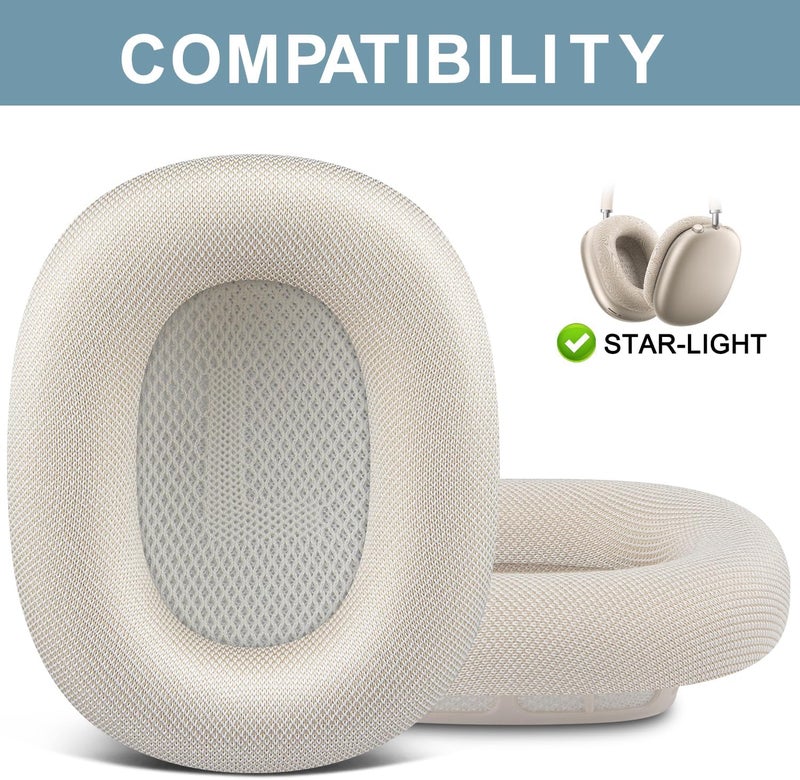 SOPROM Upgraded Ear Pads Replacement for Airpods Max Over-Ear Headphones, Earpads Cushions with Durable Mesh Fabric, Softer Foam, Noise Isolation and Sweatproof - Starlight - Image 2