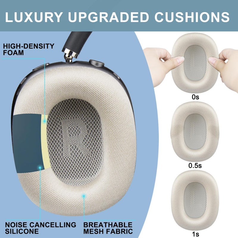 SOPROM Upgraded Ear Pads Replacement for Airpods Max Over-Ear Headphones, Earpads Cushions with Durable Mesh Fabric, Softer Foam, Noise Isolation and Sweatproof - Starlight - Image 5