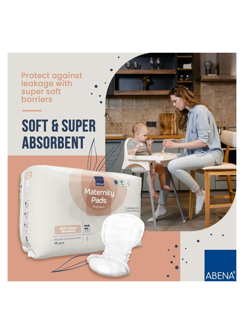 Abena - Premium Maternity Pads, Postpartum Essentials, Eco-Friendly Maternity Pads After Birth, Extra Protection, Breathable and Skin Friendly Incontinence Pads Women, Sustainable Maternity Pads - 15PK - Image 1