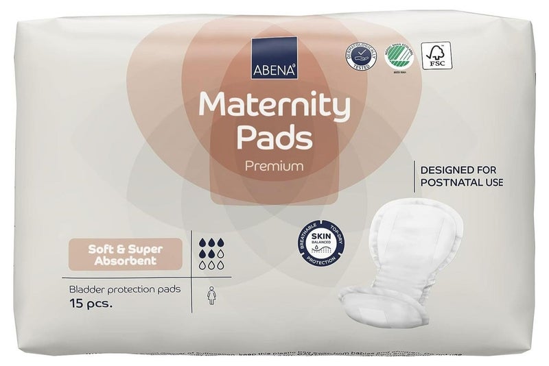 أبينا فوط أمومة متميزة (Premium)، مستلزمات ما بعد الولادة، فوط أمومة صديقة للبيئة لما بعد الولادة، حماية إضافية، فوط سلس بول مسامية ولطيفة على البشرة للسيدات، فوط أمومة مستدامة - عبوة من 15 قطعة. - Image 1