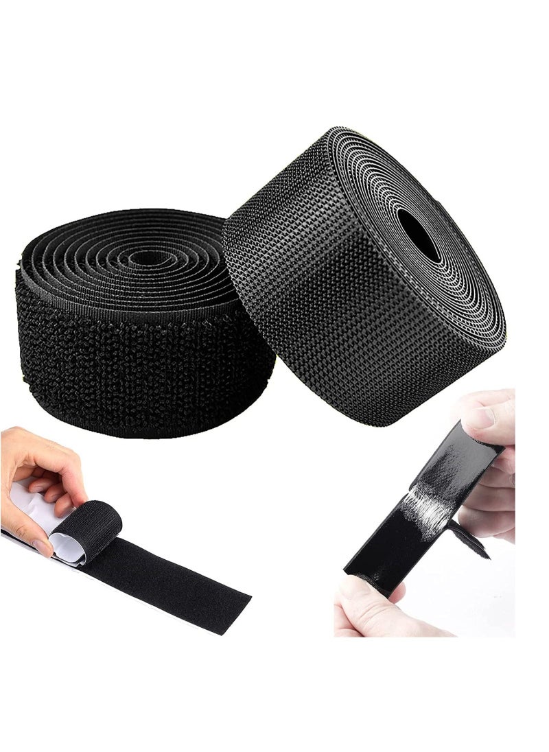 Self Adhesive Hook and Loop Strips Tape Roll Black Heavy Double Sided Sticky Duty Industrial Strength Fastener Interlocking for Household Kitchen School Office Set of 2 - Image 1