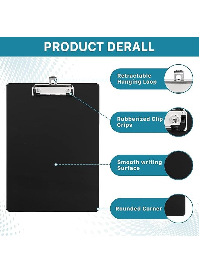 X spring Plastic Clipboard 6 Pack A4 Clipboard With Low Profile Clip Hangable Black Clipboard Holder Acrylic Clip Board For Students Teacher Doctor Nurse Office Clerk  - Image 2