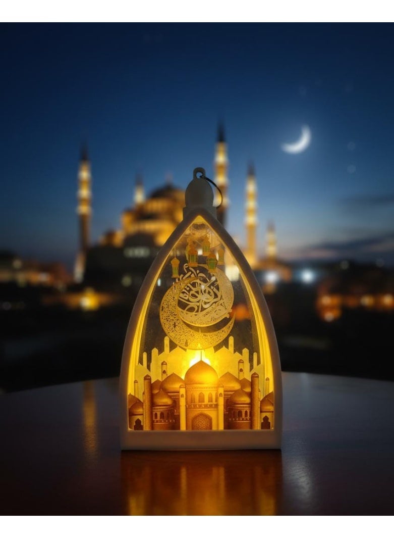 مصباح شمعه LED لديكور المنزل لعام 2026 بتصميم اسلامي وعيد مبارك وفانوس رمضان الكريم والحفلات ابيض