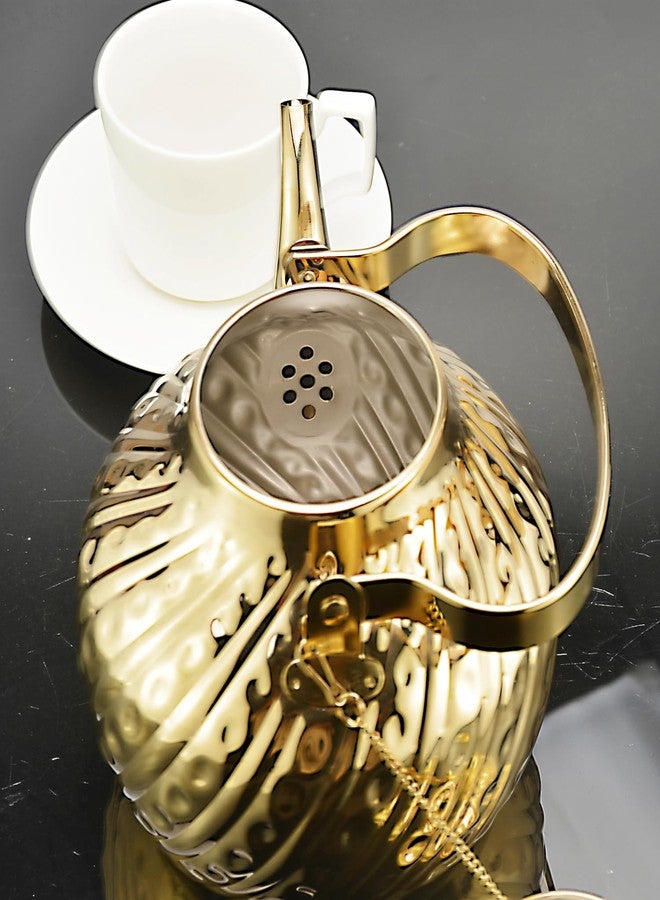 SANQIAHOME إبريق شاي سانكيا هوم سعة 2000 مل مصنوع من الفولاذ المقاوم للصدأ بتصميم عتيق، مزود بمصفاة، وغلاية سميكة، ومقبض رفع، لون ذهبي - Image 4