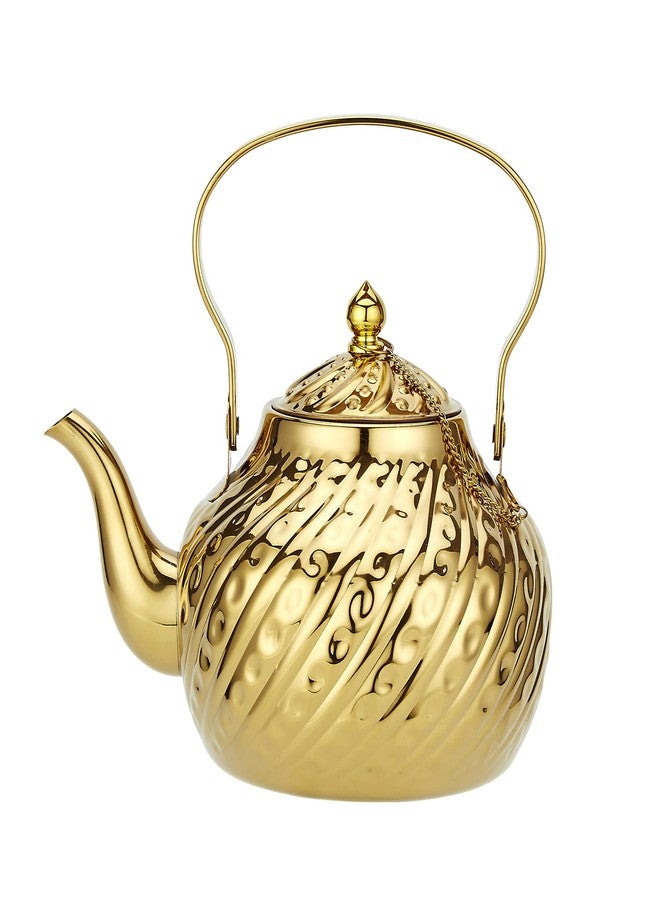 SANQIAHOME إبريق شاي سانكيا هوم سعة 2000 مل مصنوع من الفولاذ المقاوم للصدأ بتصميم عتيق، مزود بمصفاة، وغلاية سميكة، ومقبض رفع، لون ذهبي - Image 1