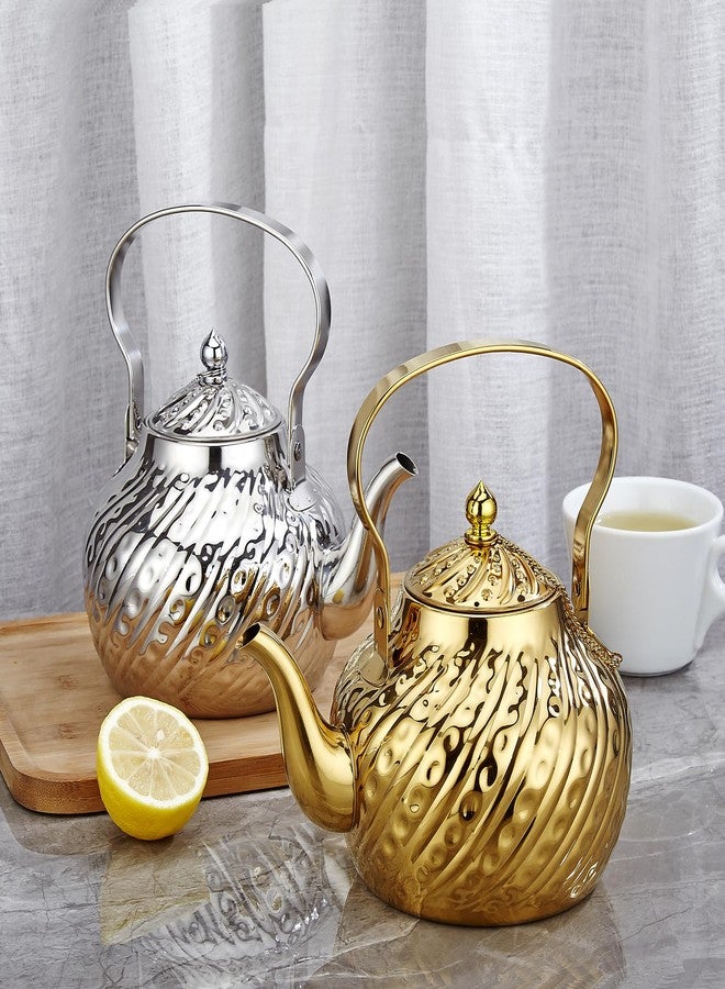 SANQIAHOME إبريق شاي سانكيا هوم سعة 2000 مل مصنوع من الفولاذ المقاوم للصدأ بتصميم عتيق، مزود بمصفاة، وغلاية سميكة، ومقبض رفع، لون ذهبي - Image 3