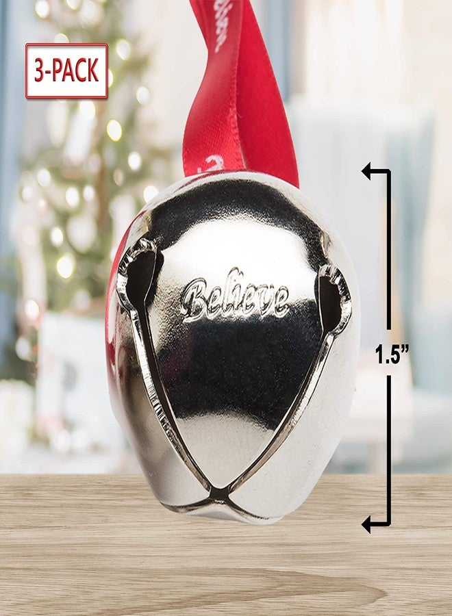 Bevin Bells Believe Sleigh Bells Ornament (3-Pack) | 1.5" Made of Steel | Hanging Bells with a Red Satin Believe Ribbon & Red Velvet Bag | Great Tone | Xmas Gift or Stocking Stuffer | Made in USA - Image 2
