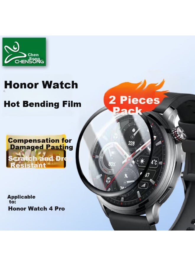 Chensong Screen Protector For Honor Watch 4 Pro, 2-pack غل مائي حراري منحني واقي للشاشة، مقاوم للخدوش تغطية كاملة للشاشة فيلم عالي الوضوح - Image 1
