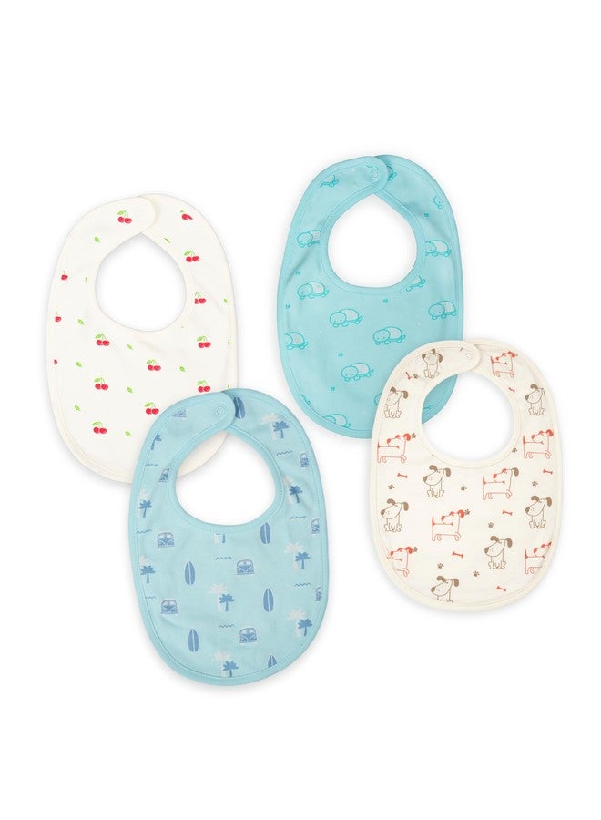 Kidbea Organic Cotton Baby Bib, Adjustable Snap Closure Soft Absorbent Feeding Bibs Apron for Newborns & Infants Child With Cute Prints | Reusable Baby Essential (Pack of 4) - Image 1