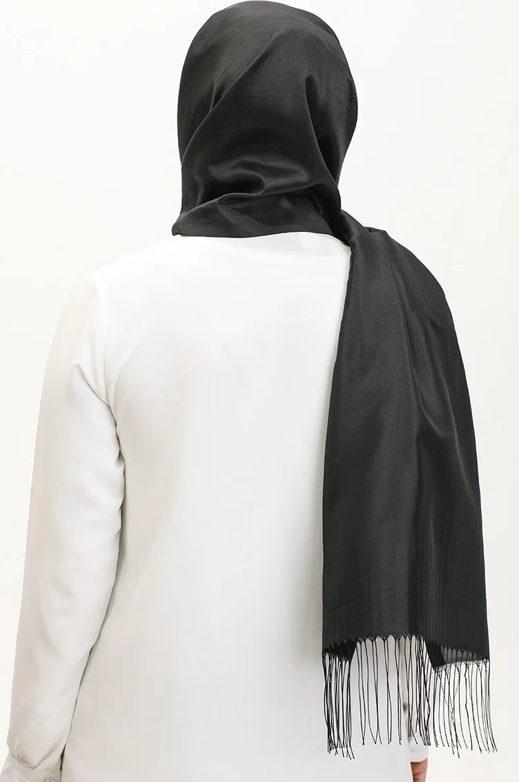 Sefa Merve  Tassel Taffeta Shawl 1267-02 Black for Women | Best Price UAE