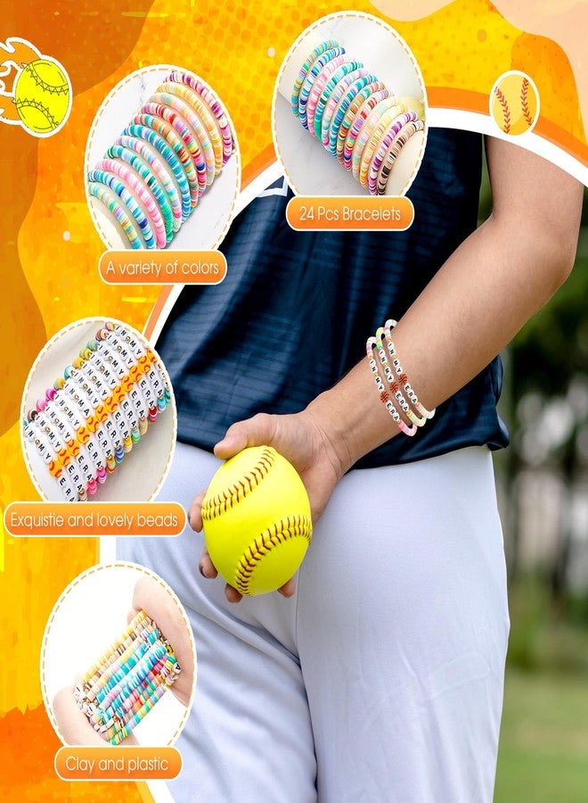Quelay 24 Pcs Appreciation Bracelets Gift Bulk for Sports Dance, Clay Beaded Stretchy Era Bracelets Party Favor for Volleyball Basketball Tennis Football Softball Vet Tech Team Gifts, 6.69 inches, no - Image 3