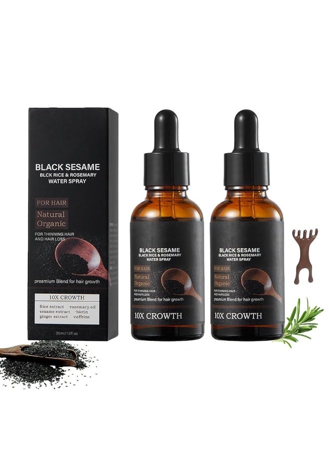 EELHOE Black Sesame Hair Growth Serum, Black Sesame Oil for Hair, Black Sesame, Black Rice and Rosemary Water Spray, Black Sesame Serum 10X Hair Growth, Hair Growth Oil, Black Castor Oil, Sesame Seeds 30ml 2 Pack