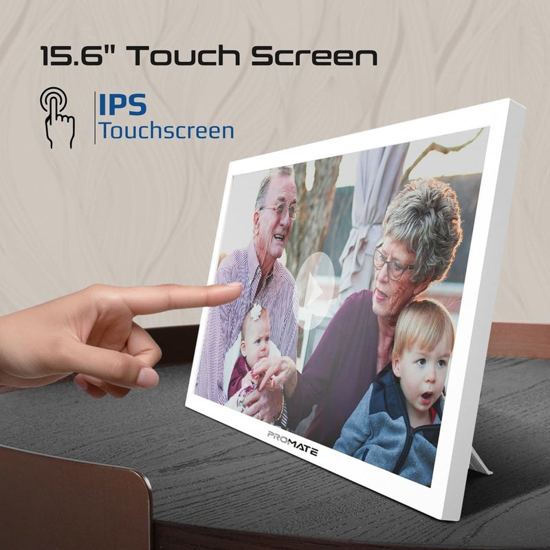 Promate Full HD Digital Photo Frame with 15.6-Inch Touchscreen, 32GB Storage, Wireless App Control, Multi Picture & Video Formats Compatibility, USB/TF Card Support, Dual Speakers, Memoria-15 White - Image 5
