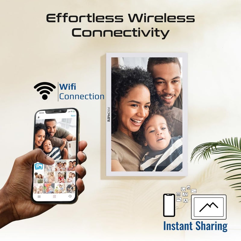 Promate Full HD Digital Photo Frame with 15.6-Inch Touchscreen, 32GB Storage, Wireless App Control, Multi Picture & Video Formats Compatibility, USB/TF Card Support, Dual Speakers, Memoria-15 White - Image 4