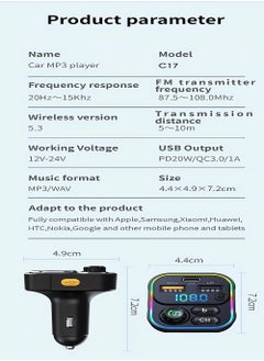 X-level Wireless MP3 Player Car Charger with Multifunctional Colorful Lights,Fast Charging PD,Supports ≤36V Operating Voltage,Plug-in Power Mode and Includes Wireless Functionality  - Image 5