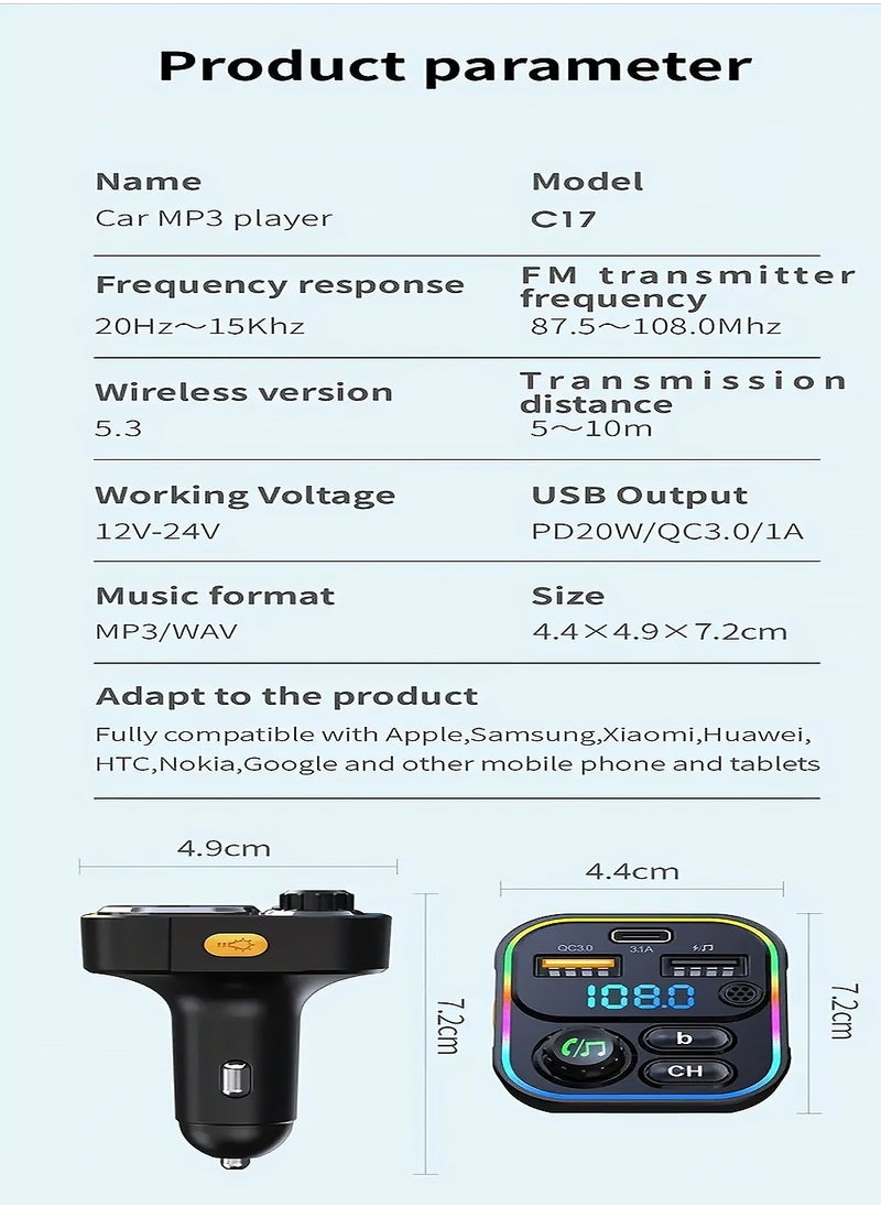 X-level Wireless MP3 Player Car Charger with Multifunctional Colorful Lights,Fast Charging PD,Supports ≤36V Operating Voltage,Plug-in Power Mode and Includes Wireless Functionality  - Image 5