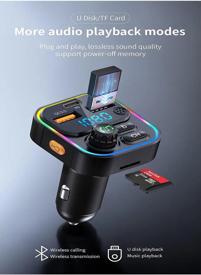X-level Wireless MP3 Player Car Charger with Multifunctional Colorful Lights,Fast Charging PD,Supports ≤36V Operating Voltage,Plug-in Power Mode and Includes Wireless Functionality  - Image 1