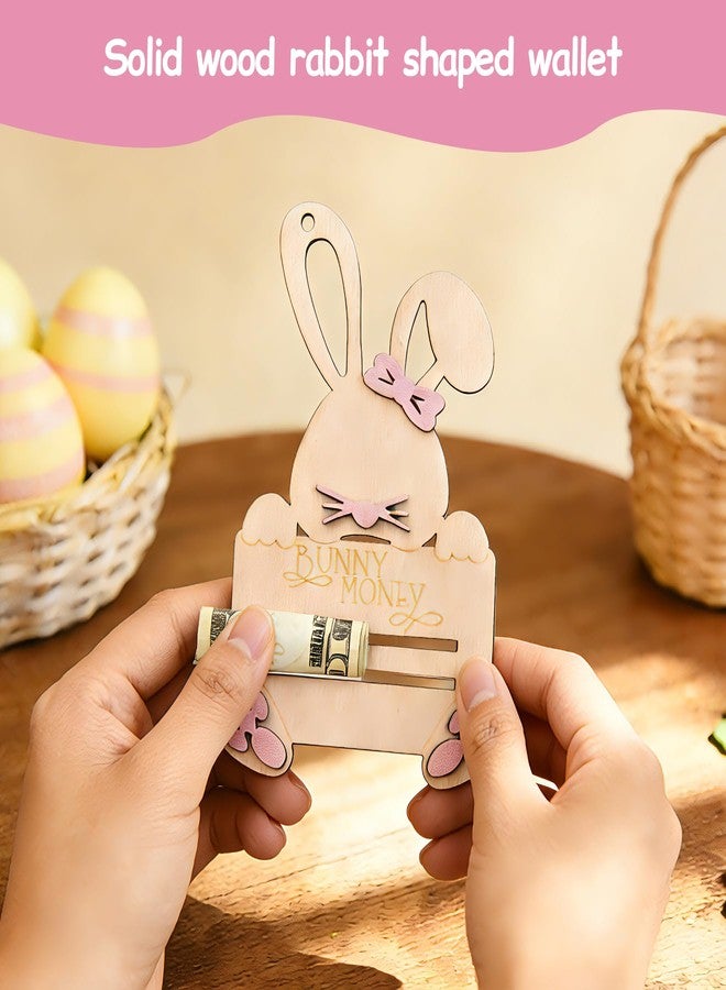 stochastic box 2 Pcs Easter Bunny Money Holders with String for Cash Gifts, Wooden Rabbit Cash Holder for Easter Basket Stuffers Gift Card CashHolder for Teens Girl Boy Grandchildren,EasterBasket Tag Decorations - Image 3