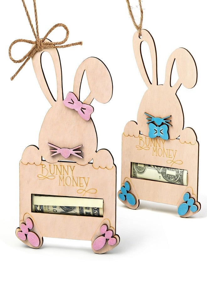 stochastic box 2 Pcs Easter Bunny Money Holders with String for Cash Gifts, Wooden Rabbit Cash Holder for Easter Basket Stuffers Gift Card CashHolder for Teens Girl Boy Grandchildren,EasterBasket Tag Decorations - Image 1