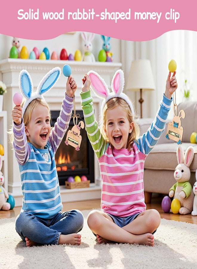 stochastic box 2 Pcs Easter Bunny Money Holders with String for Cash Gifts, Wooden Rabbit Cash Holder for Easter Basket Stuffers Gift Card CashHolder for Teens Girl Boy Grandchildren,EasterBasket Tag Decorations - Image 2