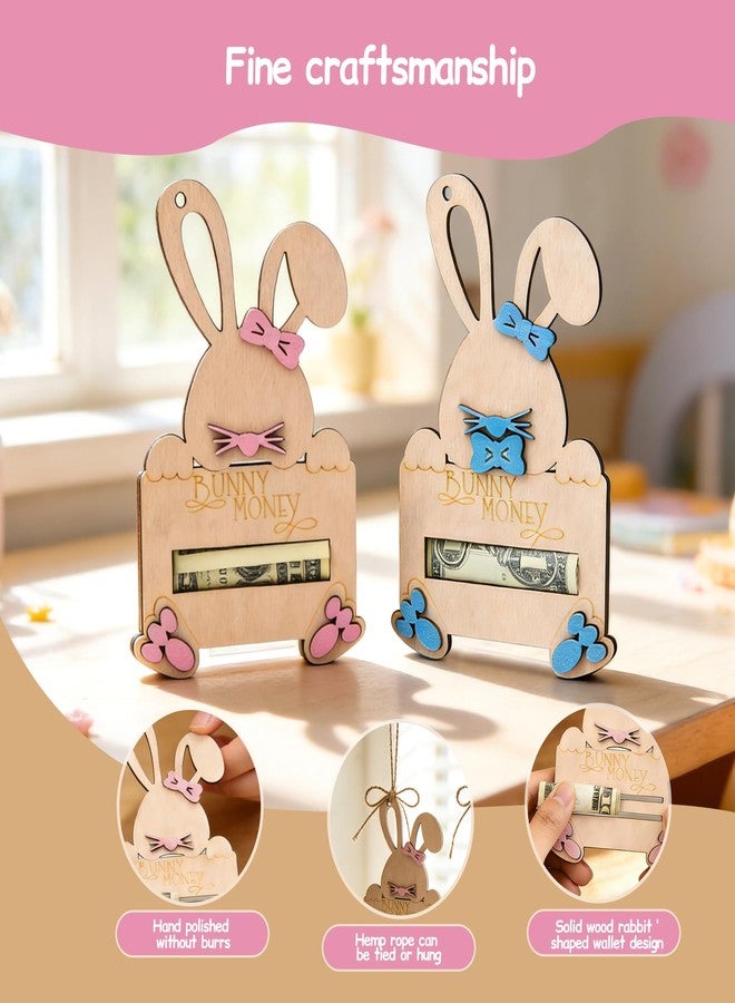 stochastic box 2 Pcs Easter Bunny Money Holders with String for Cash Gifts, Wooden Rabbit Cash Holder for Easter Basket Stuffers Gift Card CashHolder for Teens Girl Boy Grandchildren,EasterBasket Tag Decorations - Image 5