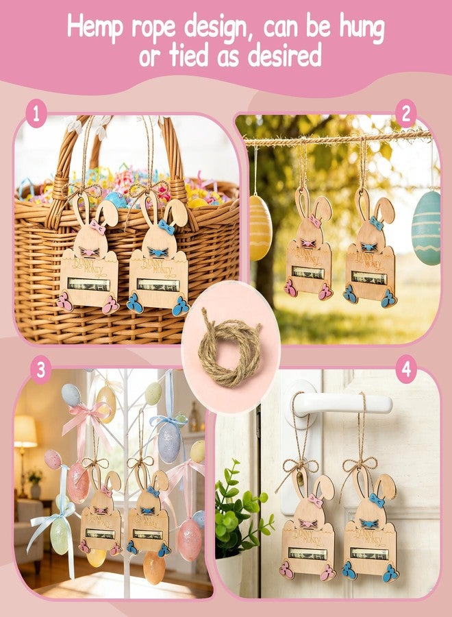 stochastic box 2 Pcs Easter Bunny Money Holders with String for Cash Gifts, Wooden Rabbit Cash Holder for Easter Basket Stuffers Gift Card CashHolder for Teens Girl Boy Grandchildren,EasterBasket Tag Decorations - Image 4