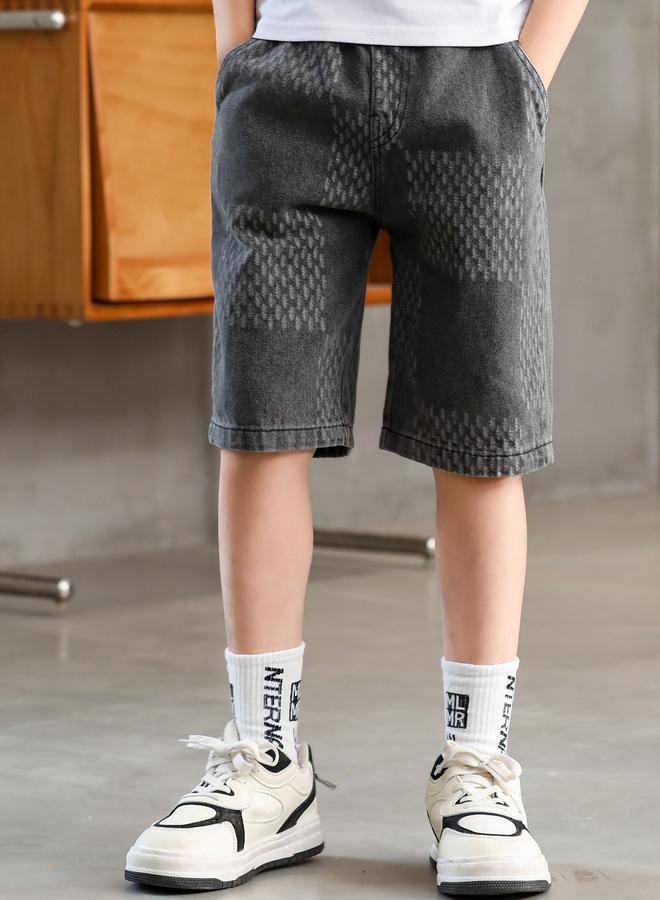 Take Two Boys Cotton Blend Patterned Denim Capri Shorts - Image 1