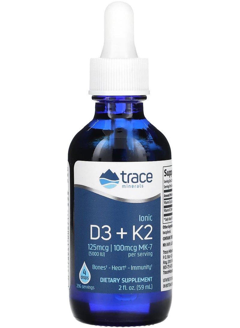 Trace Minerals أيونك D3 + K2، 2 أونصة سائلة (59 مل)