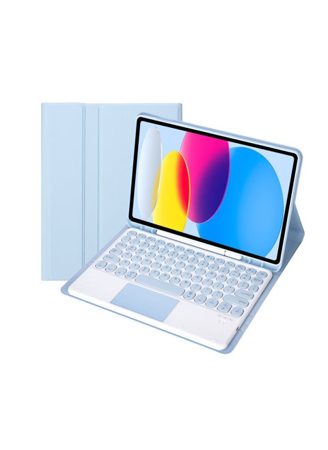 For IPadAir11/Air6 Bluetooth Wireless Keyboard Air13 Protective Case Keyboard Tablet Protective Case-Color:White Ice Blue Leather Case + Round Key Cap Wonderful Control Keyboard-Product Type:ipad 10 Generation 10.9 2022 Edition