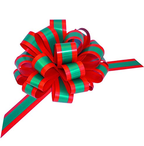 GiftWrap Etc Red Green Striped Christmas Bows - 8" Wide, Set of 6, Xmas Pull Bows for Presents, Gift Baskets, Wreath, Swag, Garland, Winter Holiday Decor, Classroom, Office, Decoration - Image 1