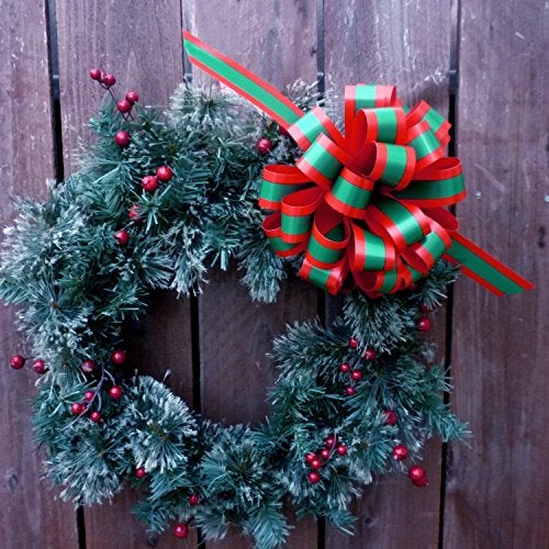 GiftWrap Etc Red Green Striped Christmas Bows - 8" Wide, Set of 6, Xmas Pull Bows for Presents, Gift Baskets, Wreath, Swag, Garland, Winter Holiday Decor, Classroom, Office, Decoration - Image 2