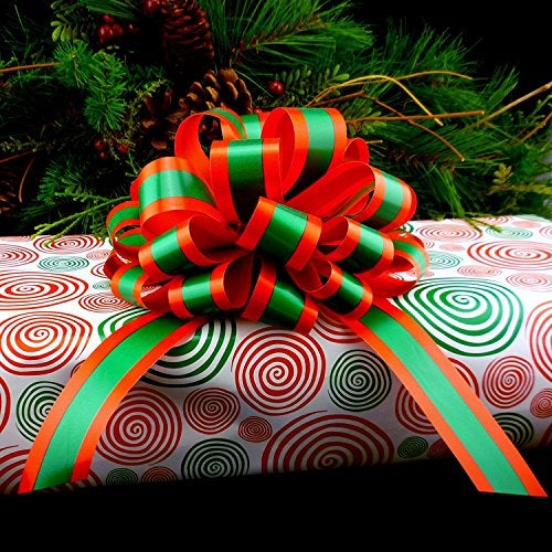 GiftWrap Etc Red Green Striped Christmas Bows - 8" Wide, Set of 6, Xmas Pull Bows for Presents, Gift Baskets, Wreath, Swag, Garland, Winter Holiday Decor, Classroom, Office, Decoration - Image 4