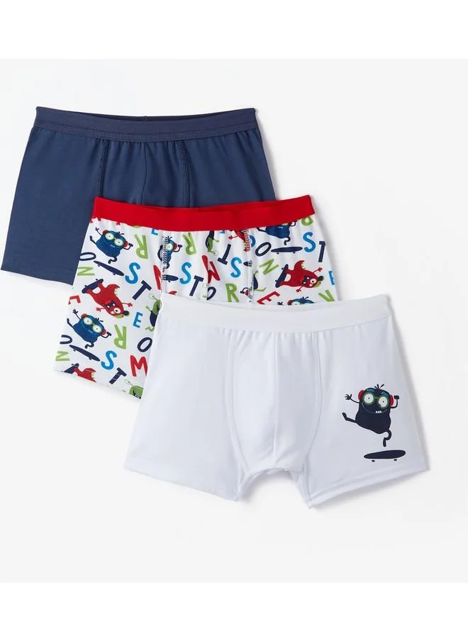 جون June Boy Monster Patterned 3-Pack Boxer Multicolor - Indigo - White