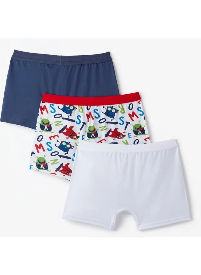 جون June Boy Monster Patterned 3-Pack Boxer Multicolor - Indigo - White