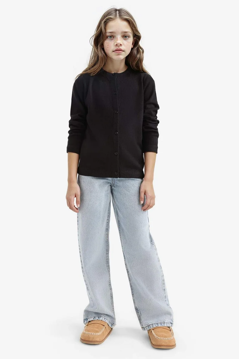 DeFacto Girl Crew Neck Button Down Knit Cardigan