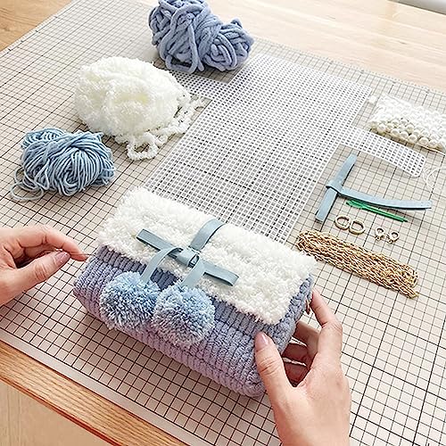 Allazone 58 PCS Clear Plastic Mesh Canvas Sheets for Embroidery, Plastic Mesh Sheets Plastic Canvas with 12 Color Acrylic Yarn for DIY Sewing Bag - Image 4