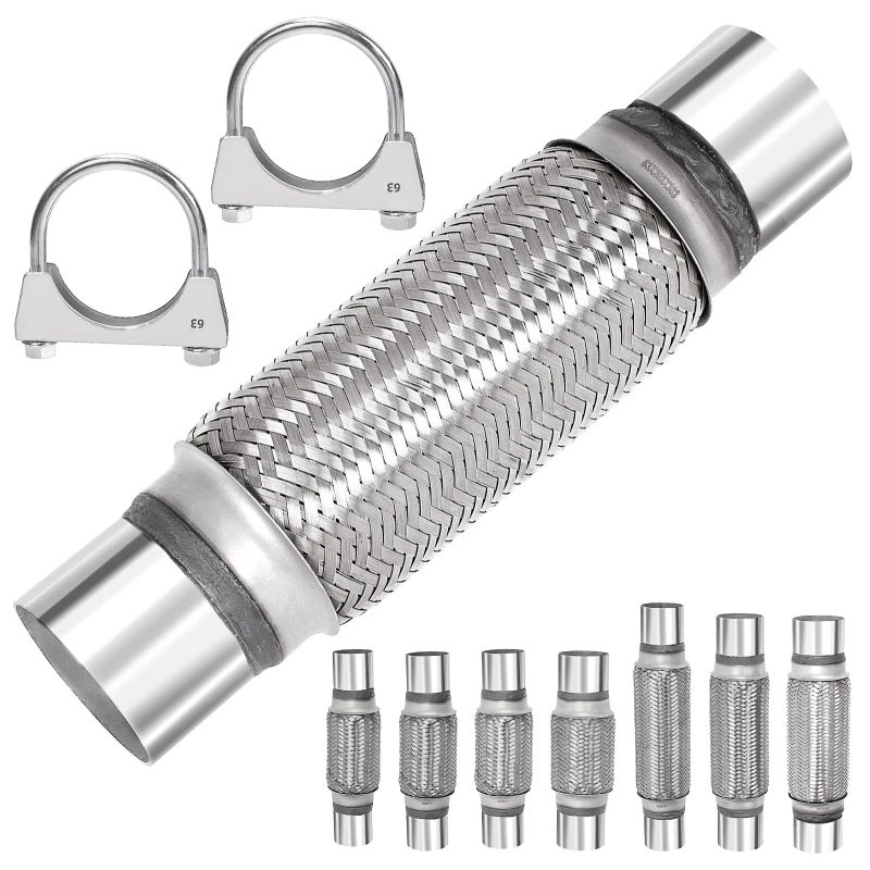 Mardatt 3Pcs Exhaust Flex Pipe Stainless Steel Exhaust Flex Pipe Double Braid Exhaust Flex Tube UBolt Clamp Stainless Steel Muffler UBolt Clamps for Cars Trucks Buses Pipes25 x 8 x 12 - Image 2