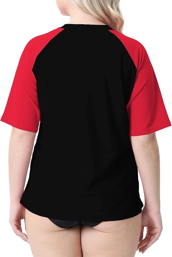 Halcurt Women's Plus Size Half Zip Short Sleeve Rash Guard Swim Top Loose Fit Swim Shirt UPF50+ Swimsuit Black Red 4X - Image 5