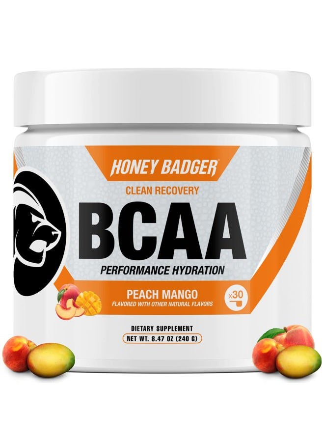 Honey Badger BCAA Amino Acids Powder | Vegan Keto Peach Mango BCAAs + EAA for Men & Women | Electrolytes for Hydration & Post-Workout Recovery | Sugar Free & Paleo | 30 Servings - Image 1