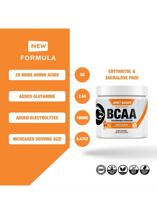 Honey Badger BCAA Amino Acids Powder | Vegan Keto Peach Mango BCAAs + EAA for Men & Women | Electrolytes for Hydration & Post-Workout Recovery | Sugar Free & Paleo | 30 Servings - Image 3