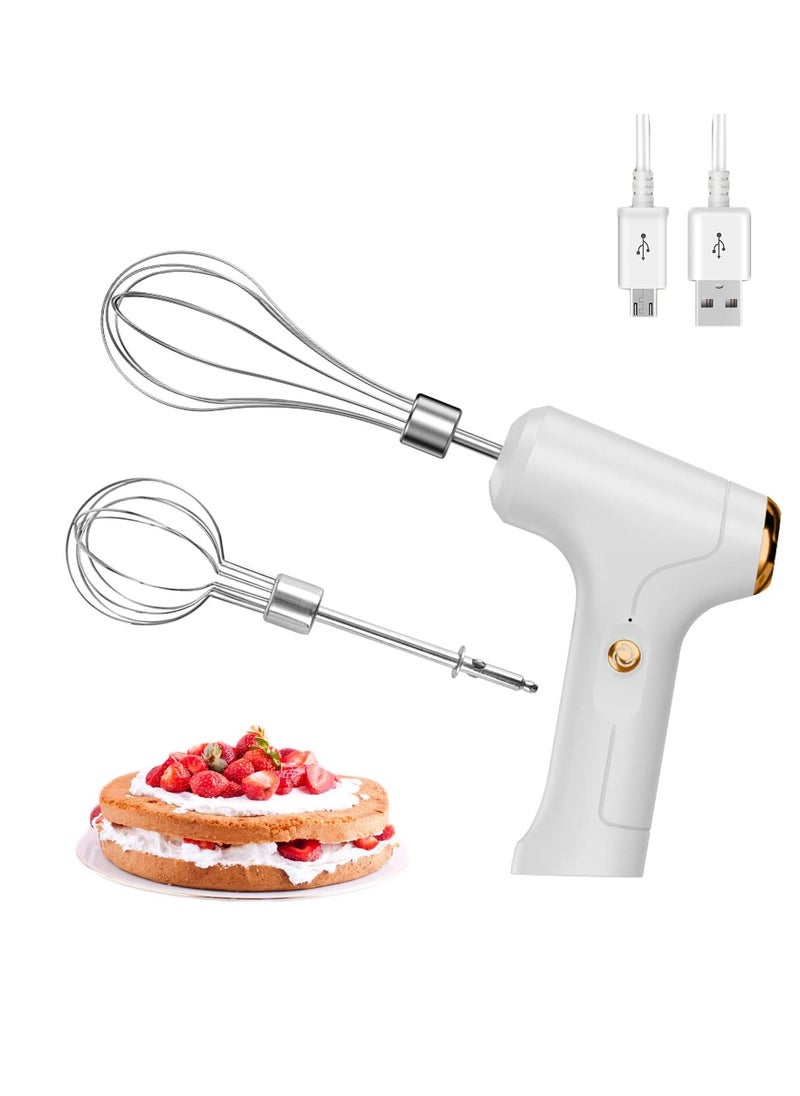 SYOSI Electric Whisk with 2 Detachable Whisks, USB Rechargeable Hand Wireless Portable Egg Beater with 3 Speed Modes for Eggs Milkshake Cream Butter Baby Food, for Kitchen Camping Gifts White  - Image 1